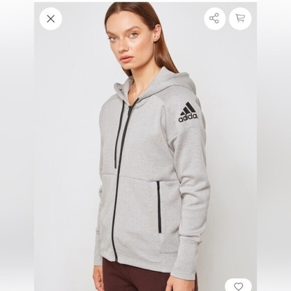 Adidas ID Stadium Full Zip Gray Hoodie Black Zip Comfortable Athletic Sweater - Picture 6 of 15